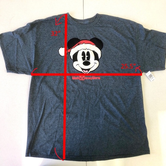 Walt Disney World Christmas Mickey Mouse Santa Gray Grey Short Sleeve T Shirt XL - Picture 3 of 3